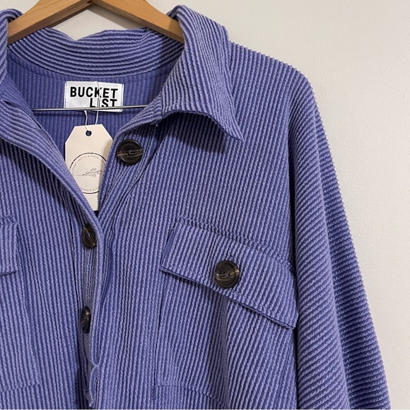 Bucket list CALL ME COZY PERIWINKLE BUTTON UP TOP - Picture 3 of 9